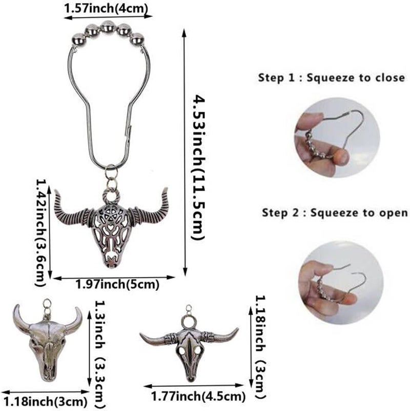 Daxingbu Cow Shower Curtain Hooks Rings,12Pcs Rustproof Stainless Steel Bull Skulls Pendants Accessories,Western Wildlife Farmhouse Rustic Farm Style Decorative Home Bathroom - Image 3